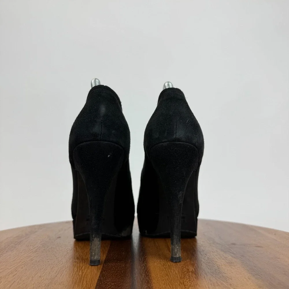 Womens Stuart Weitzman Black Suede Heeled Ankle Boots‎ Booties Size 8.5 M GUC
